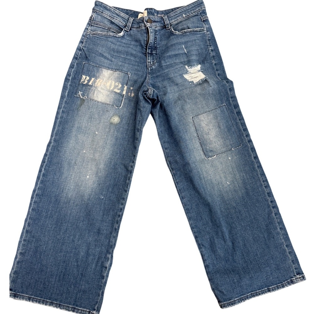 Pilcro Anthropologie Low Rise Wide Leg Distressed Jeans Med Blue Size 30 - Picture 5 of 11
